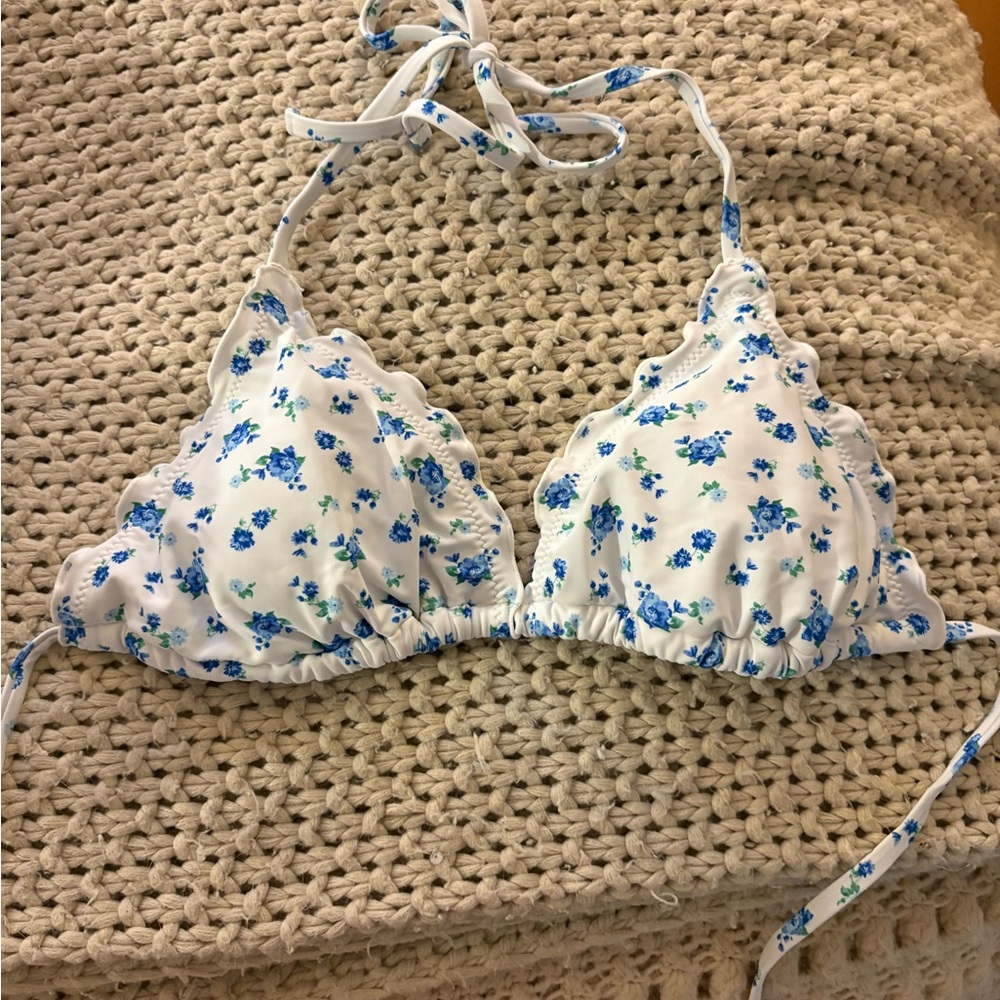 wild fable White and Blue Floral Triangle Bikini Top